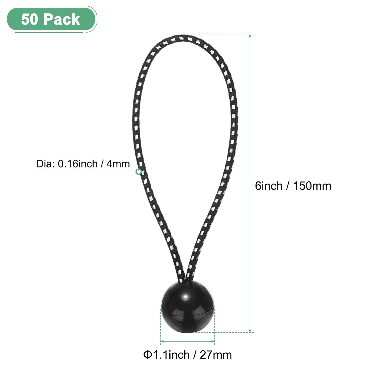 Uxcell 50-Pack Ball Bungee Cords, 6 Inch High Elastic Canopy Tarp Tie Down Bungee Balls for Tent/Cargo Holding [Black White]