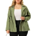 thumbnail image 5 of Unique Bargains Juniors' Plus Size Lapel Zipper Drawstring Waist Moto Jacket 1X Green, 5 of 6