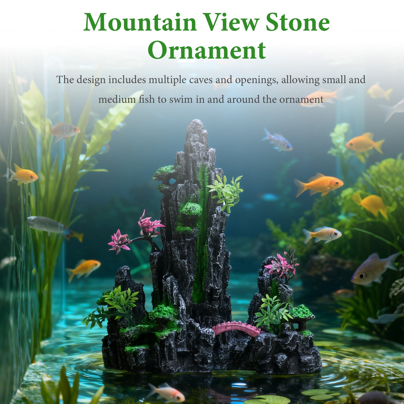 Artificial Mountain Stone Cave Aquarium Decor - Tree Design, 12.2×9.5×4.7in, Ideal Fish Hiding & Resting Spot