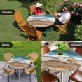 thumbnail image 4 of Teal Brown Ombre Round Tablecloth for 36-44 Inch Tables, Fitted Table Cover with Elastic Edge, Modern Abstract Moire Aesthetics Waterproof Outdoor Table Cloth Protector for Patio Garden Dinner Picnic, 4 of 9