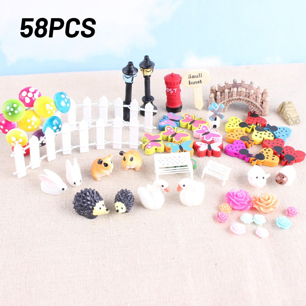 58PCS Fairy Garden Dollhouse Miniature Ornament Kit With Storage Bag Kids Gifts