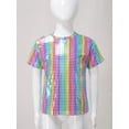 thumbnail image 5 of inlzdz Kids Boys Girls Metallic Shiny Dance T-Shirt Tops Short Sleeve Shirts Jazz Hip Hop Streetwear Colorful 150, 5 of 7