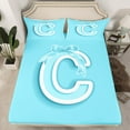 thumbnail image 2 of Erosebridal Monogrammed C Bed Sheets Set King Size, Initial Letter Bed Sheets King, Blue Bow Reversible Sheet Set King, Super Cozy Bedroom Decor, 4-Piece, 2 of 7