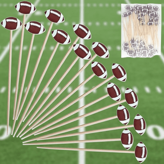 48-Piece Football Cocktail Picks and Appetizer Skewers for Game Day Parties, Super Bowl Decorations, and Party Favors Supplies