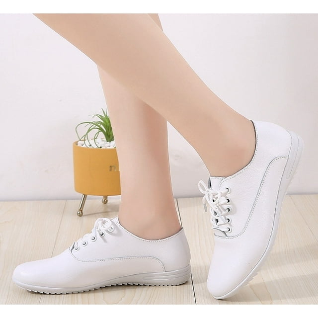 Elecsop Dress Shoes for Women, Fashion Comfortable Lace Up Business Casual  Shoes Women with Leather, Non Slip Oxford Wide Toe Box Shoes Women, White -  Walmart.com
