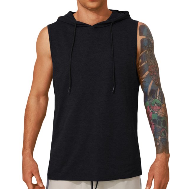 Timegard Mens Hoodies Drawstring Sleeveless Loose Comfy Tee Shirts Casual Solid Color Workout Tank Top