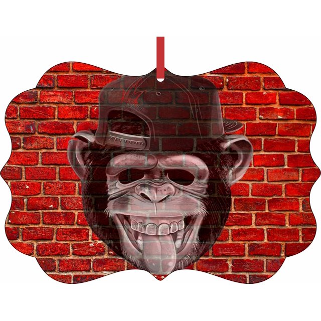 Punk Monkey Brick Wall Street Art Style Print - TM - Double-Sided Benelux Shaped High Gloss Hanging Holiday Ornament