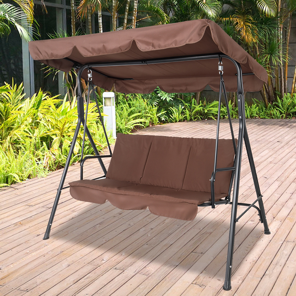 enyopro Outdoor Porch Swing Chair, 3-Seat Patio Canopy Swing with Canopy and Cushion, Glider Patio Bench with Steel Frame, Patio Furniture for Backyard, Garden, Poolside, Lawn, K3842 - image 2 of 11