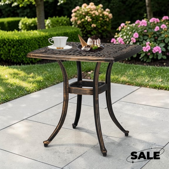 GZXS Outdoor Cast Aluminum Table, 21.3 Inch Square End Table, Modern Side Table with 1.6" Umbrella Hole for Porch, Yard, Deck, Poolside, Bronze