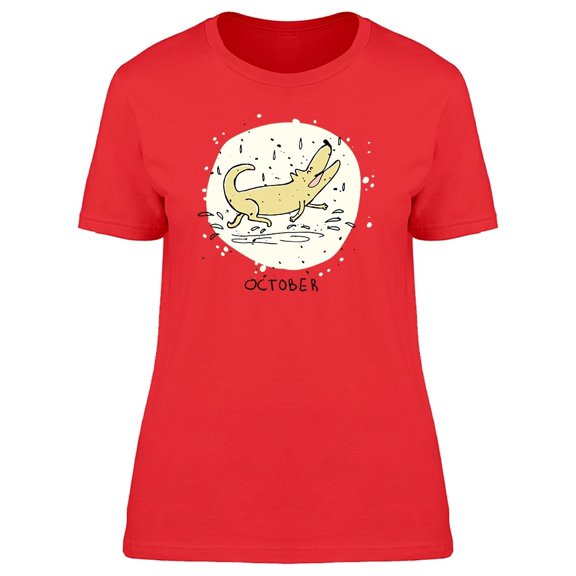 Dog Playing On Puddle October Tee Women's -Image by Shutterstock