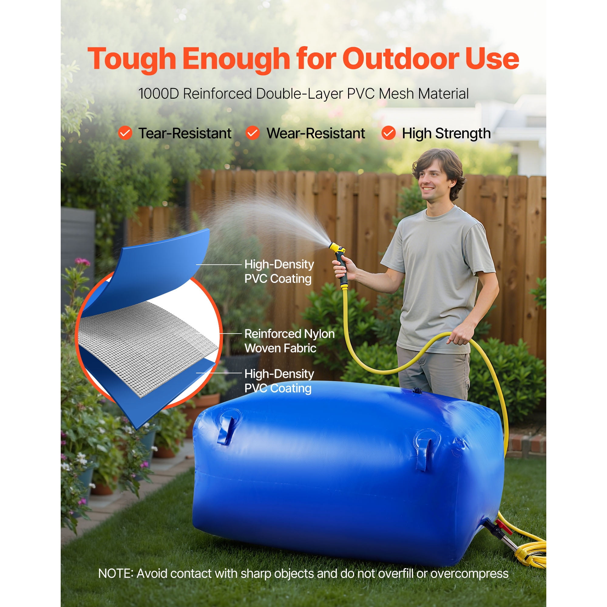 KFFKFF 105.7 Gallon Portable Water Storage Bladder, Collapsible PVC Water Container, Durable Leak-Resistant Tank for Emergency, RV, Truck, Outdoor Applications