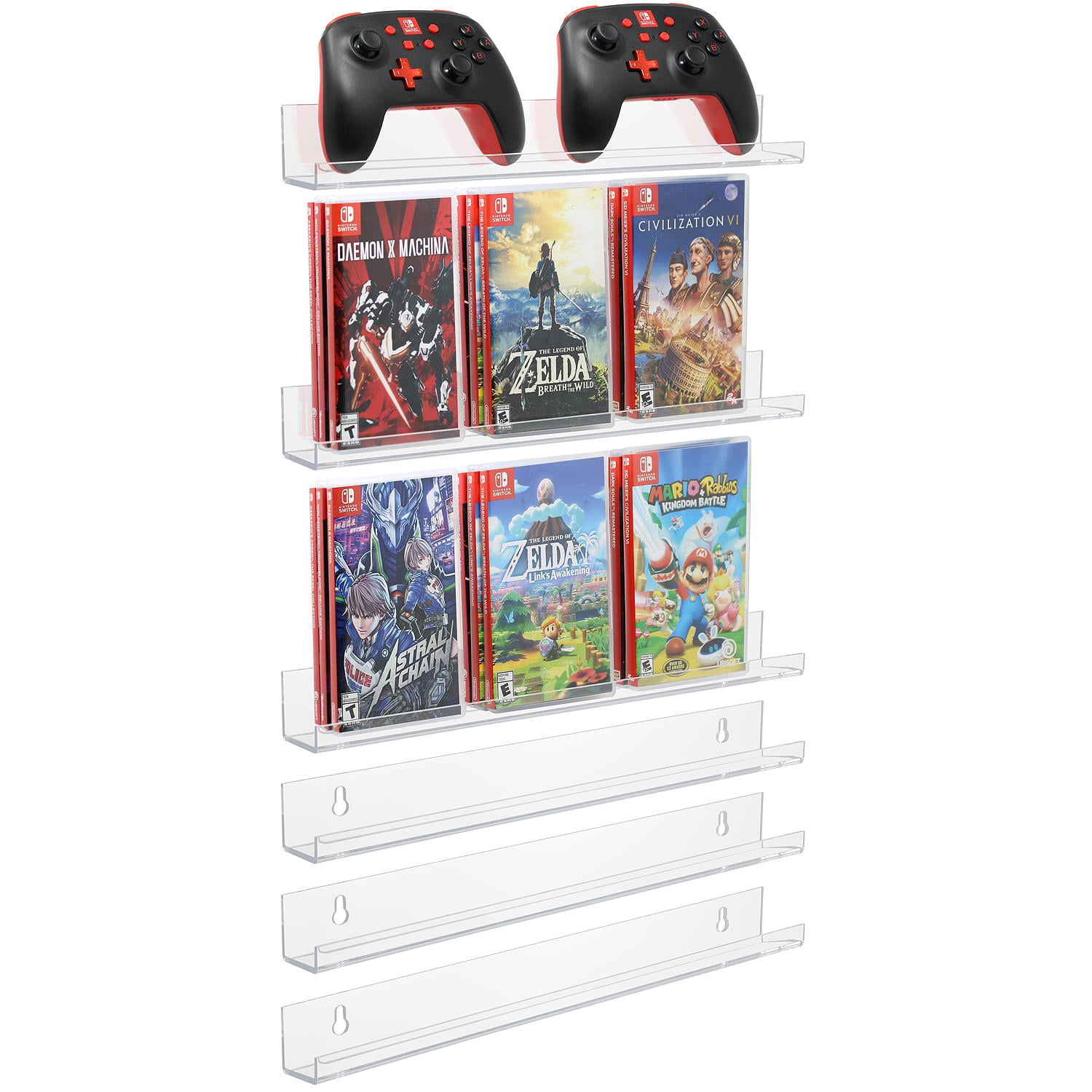 Sorbus Clear Acrylic Floating Wall Shelves 6 Pack, 15" Storage Shelves for Home Organization