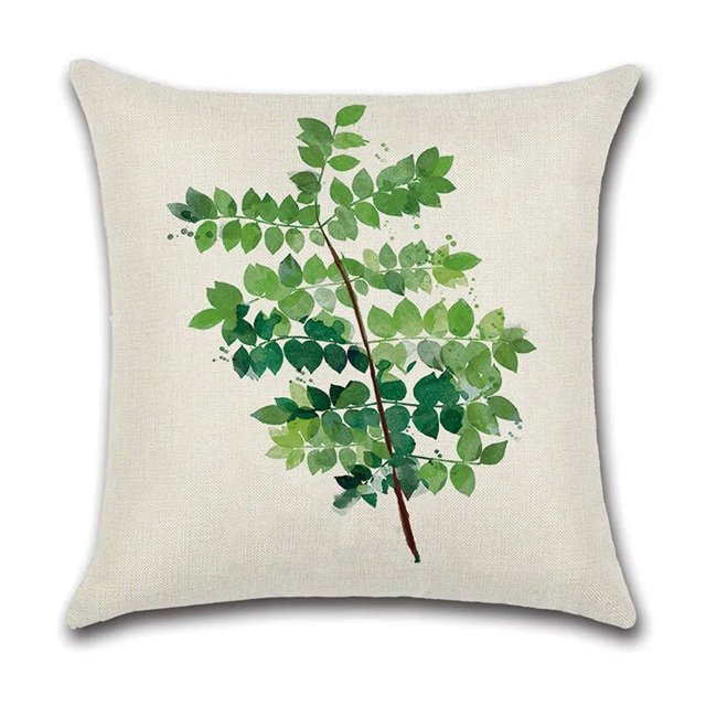 Funda de almohada decorativa de lino de estilo Simple, funda de cojín de hoja verde, decoración del hogar, sala de estar, sofá, 60x60, 50x50, 45x45