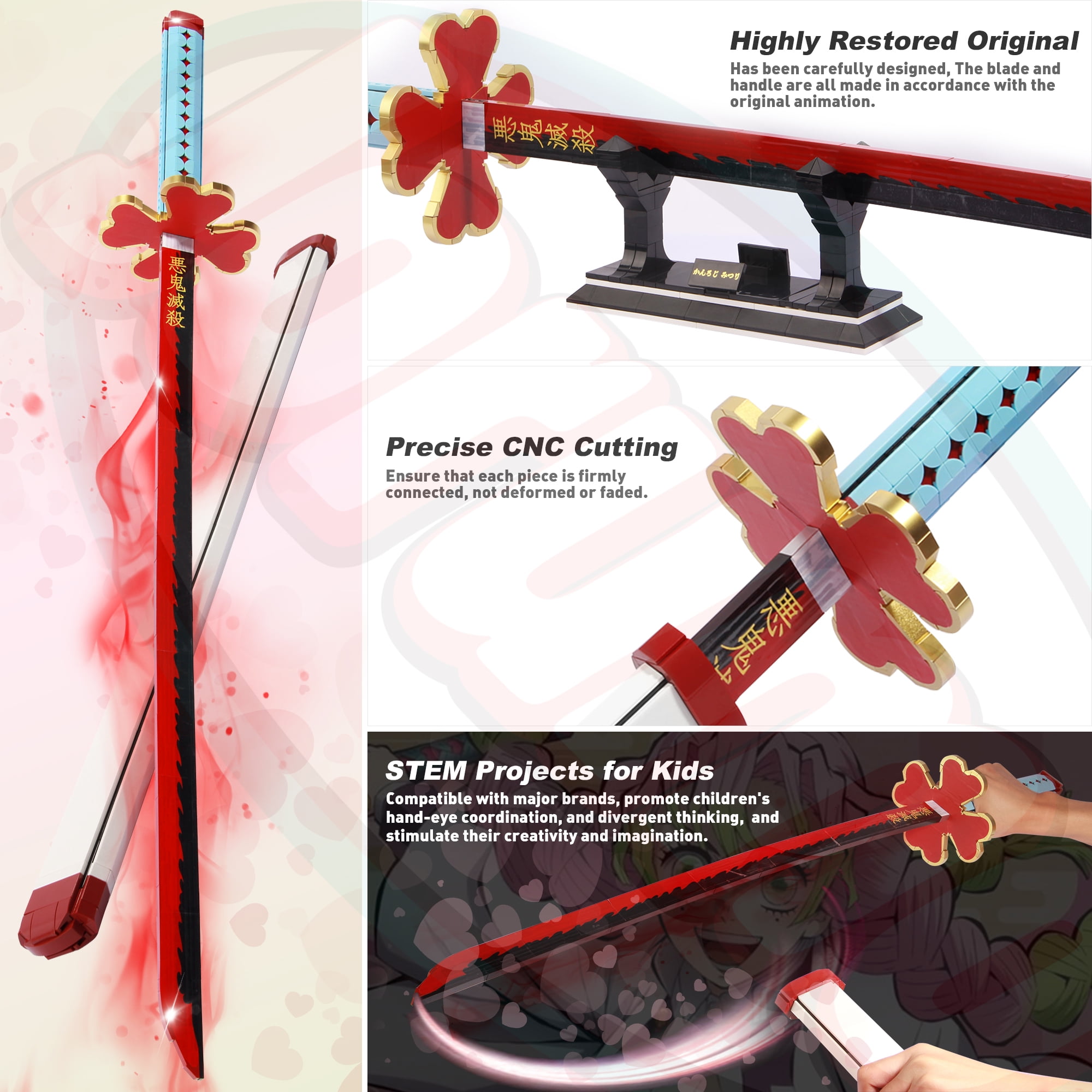 Demon Slayer Swords Compatible with Lego Sets for Girl 8-14, 39in Tsuyuri  Kanao Sword Building Block with Scabbard and Stand, Anime Sword Building  Toy