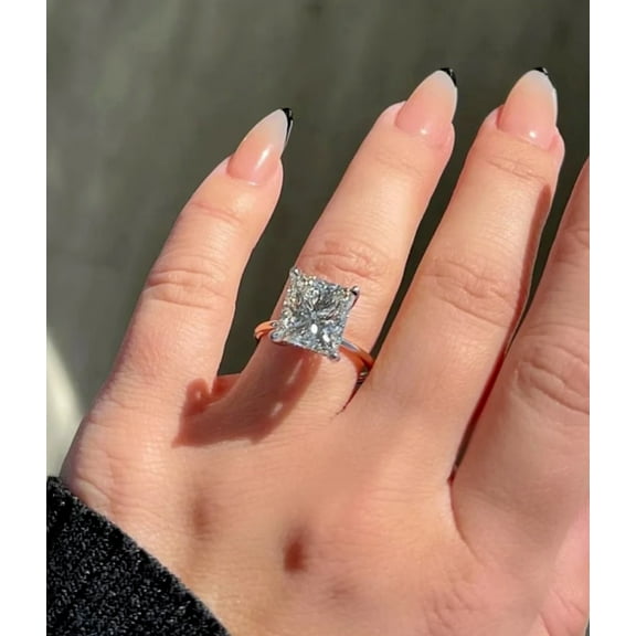 4Ct Princess Cut Lab Created Solitaire Engagement Ring 14k White Gold Plated