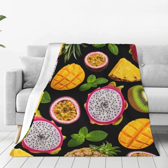 Tropical Fruit Medley Pattern, 80x60,Throw Blanket Decorative Soft Warm Flannel Plush Blankets for Sofa Chair Bed Office