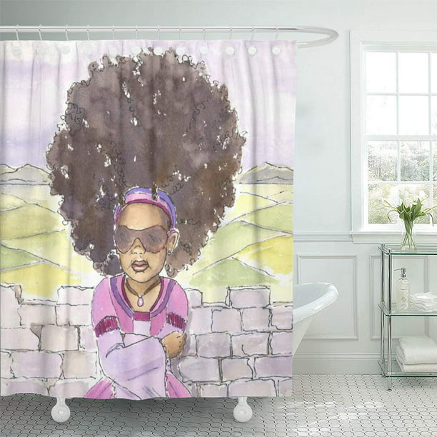 Suttom Girls Modern Rapunzel Afro 20x20, Nubian Queen Shower Curtain