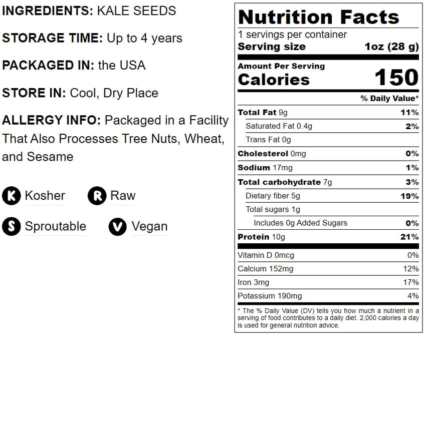 Kale Sprouting Seeds, 3 Pounds — Raw, Vegan, Kosher — by Food to Live