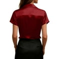 thumbnail image 4 of Women's Cowl Neck Short Sleeve Pullover Blouses Satin Silk Shirts Casual Loose Elegant Work Tunic Tops,Wine - L, 4 of 5