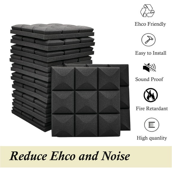 24 Pack High-Density Soundproof Foam Panels for Walls, 12x12x2 Inch Mushroom Acoustic Foam, Fire Resistant, Noise Reduction for Home Studio