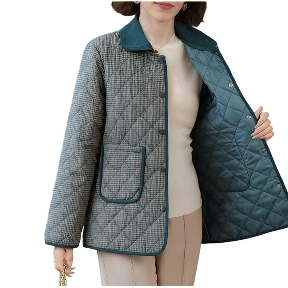 Ailaofu Womens Cropped Quilted Jackets Plaid Lightweight Button Jacket Puffer Padded Coat with Pockets