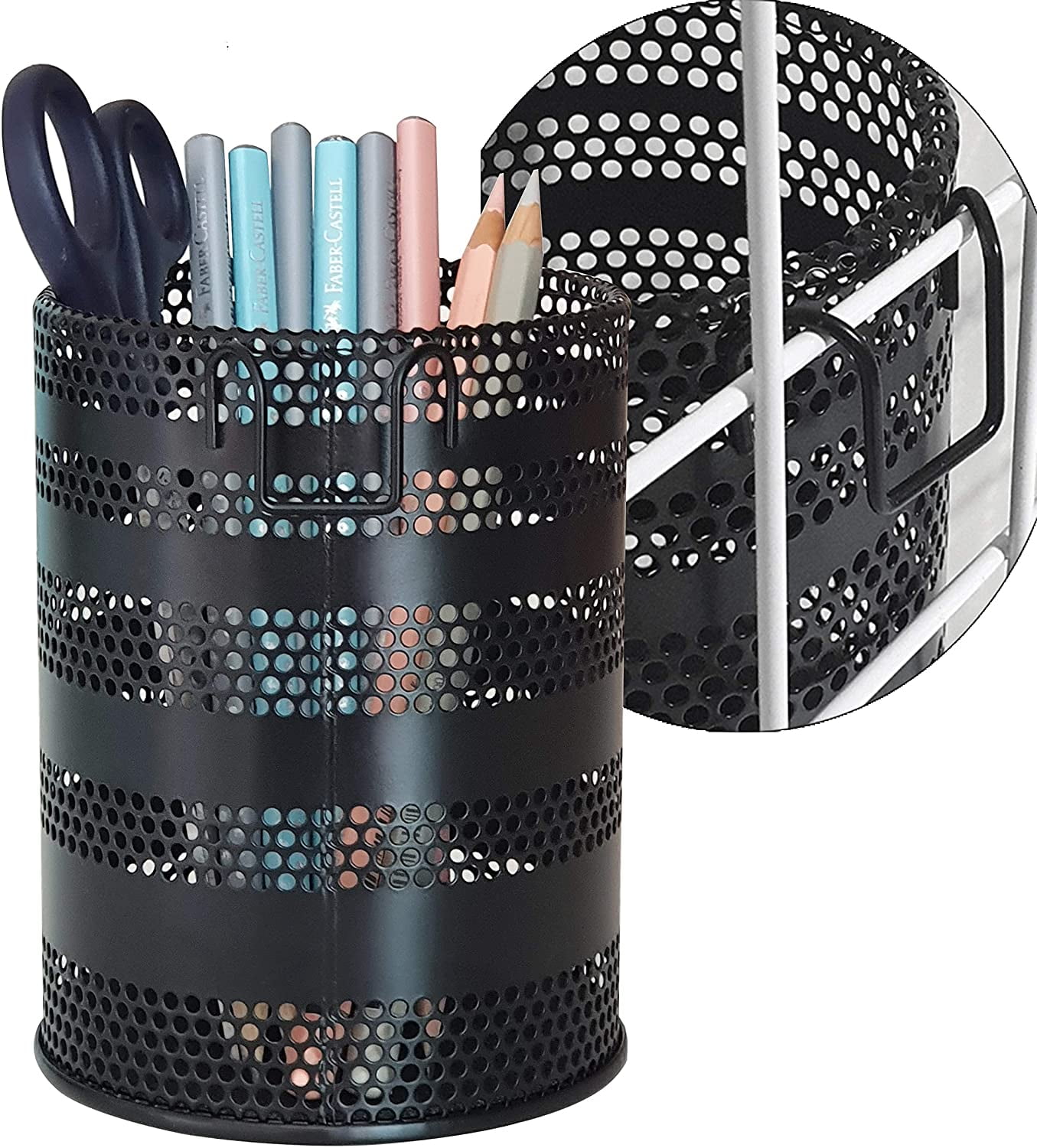 Produco Metal Hook Wall Mounted Pen Pencil Holder, Office Desk