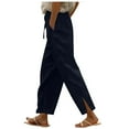 thumbnail image 4 of GEWSEY Linen Pants for Women 2025 Summer High Waist Elastic Straight Leg Lounge Pant Casual Loose Lightweight Beach Trousers Navy, XXL, 4 of 8