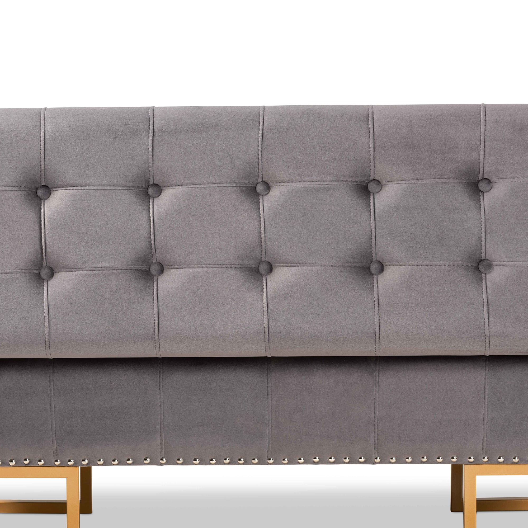 Baxton Studio Ellery Luxe and Glam Grey Velvet Fabric Upholstered and Gold Finished Metal Storage Ottoman