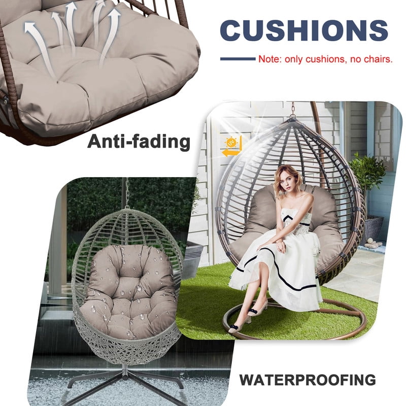 Outdoor Egg chair cushion replacement,Waterproof hanging hammock swing chair cushions,Papasan Rocking Chair pad for Patio Bedroom Porch Garden（Khaki）