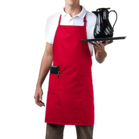 

MHF Aprons-2 Piece Pack-Red three pocket Adjustable Neck Bib Apron-Poly Spun for Home/commercial/Restaurant Kitchen