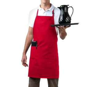 MHF Aprons-1 Piece Pack-Three pocket Adjustable Neck Bib Apron-Poly Spun for Home/commercial/Restaurant Kitchen(Red)