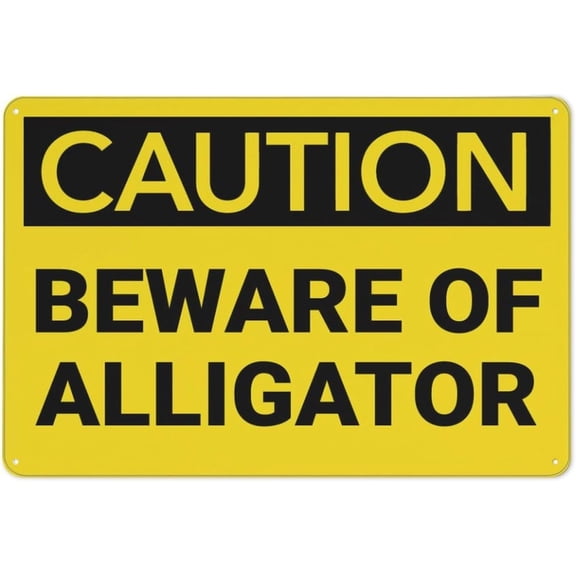 Caution Beware Of Alligator Rust Free Aluminum Sign - Printed With Professional Graphics - Easy To Mount - Indoor & Outdoor Use