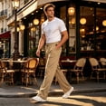 thumbnail image 2 of GrmtClth Sweatpants Straight Leg Open Bottom For Men Elastic Drawstring Waist Soft Fabric Side Pockets Everyday Casual Loungewear Pants Khaki S, 2 of 5