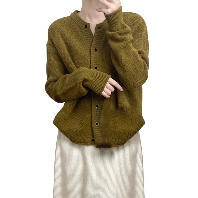 Cardigan Manteau Décontracté pour Femme à Col Rond, Couleur Unie, Léger, Confortable, Élégant, Polyvalent, Tricot