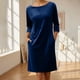 thumbnail image 1 of Karight Women's Velvet Dress Trendy Formal Long Sleeve Loose Casual Swing Mixi Dresses Plus Size for Daily Wear with Pockets, 1 of 5