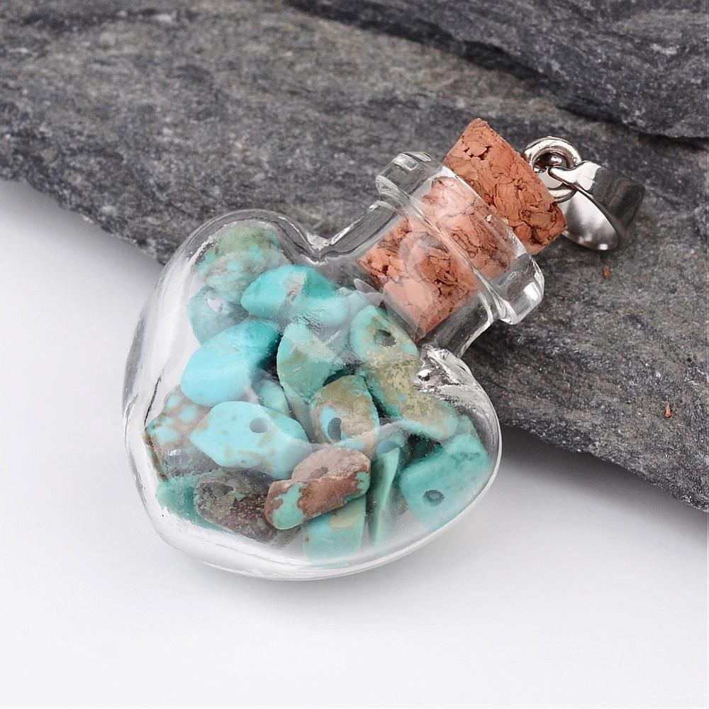 30pcs Heart Glass Bottle Pendants Loose Gemstone Beads Heart Charms Jewelry Finding Gift Necklace Making