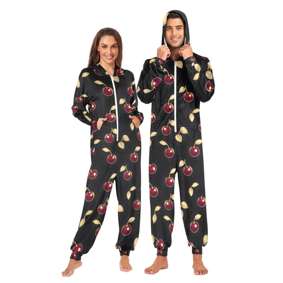 joogoo Cherry Gold Leaves Unisex Adults Onesies Pajamas Jumpsuits L