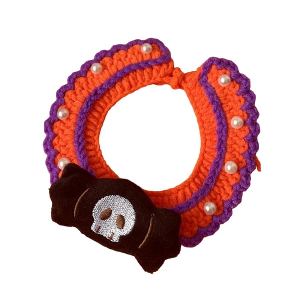 Collar de disfraz de gato de Halloween tejido a mano, cómodo, cuello de cuello, suave, lindo collar de vacaciones tejido a mano para fiestas festivas Fantasma negro M