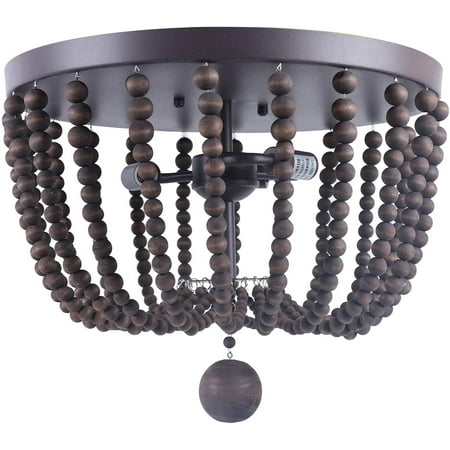 

TFCFL Bohemian Wood Bead Chandelier Pendant Lamp Flush Mount Ceiling Light Fixture