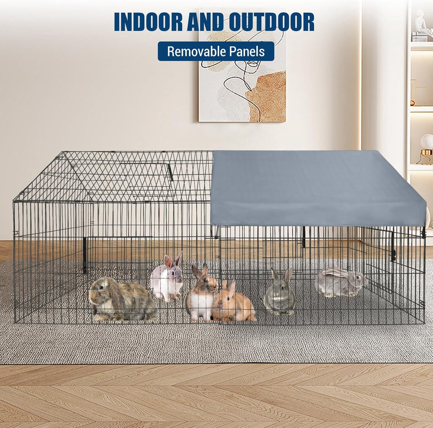 Metal Chicken Coop Playpen, Small Animal Cage with Waterproof Cover, 86"x40"x40" Portable Poultry Cage, Pet Playpen Yard Fence for Chicken, Rabbits, Ducks, Chinchillas, Small Animals