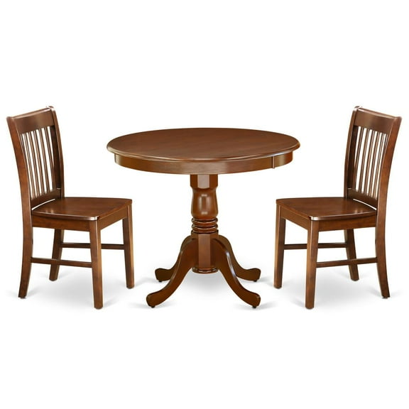 ANNO3-MAH-W 3 Piece Round 36" Table and Four Kitchen Wood Seat Chairs