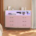thumbnail image 6 of 6 Drawer Pink Dresser with LED Lights and Charging Station,Modern Wood Dressers for Bedroom & Living Room, 6 of 8