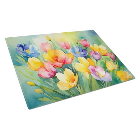 

Freesias in Watercolor Glass Cutting Board Large 12 in x 15 in