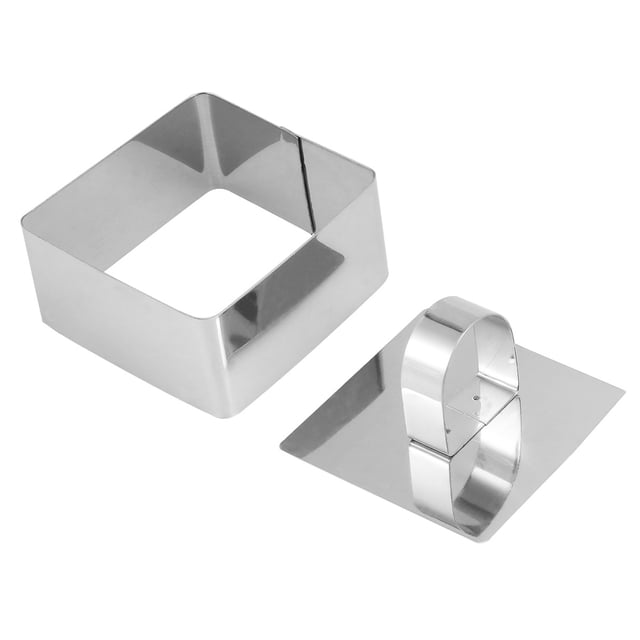 Molde cuadrado para mousse de acero inoxidable 430 (2 unidades) con placa empujadora, ideal para hornear chocolate y otros productos en casa (plateado).