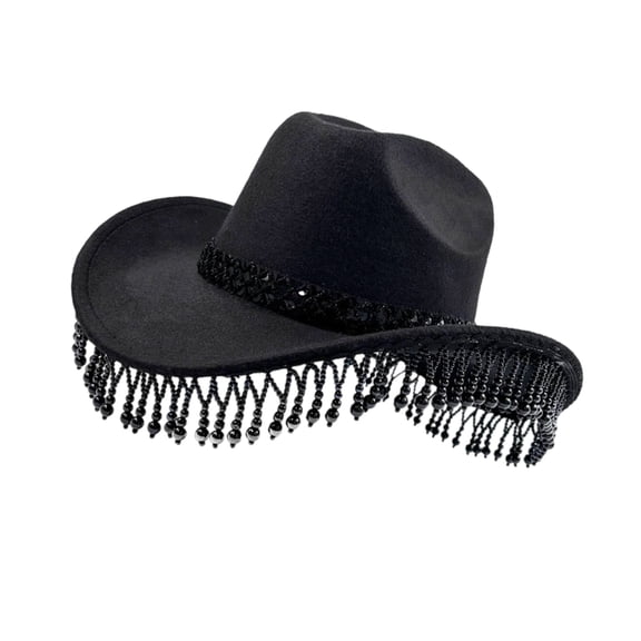 Elegant Cowboy Hats Decorated with Sun Protection Wide Brims And Faux Pearls Fringed Design Lightweight Sun Hat