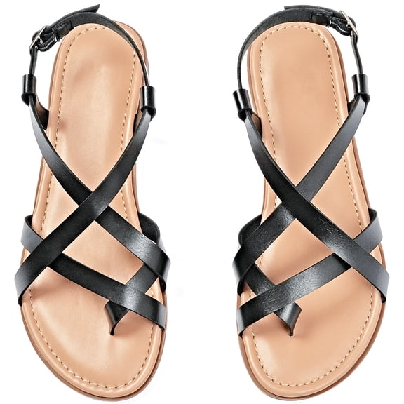Ataiwee Women's Flat Slide Sandals - Casual Multiple Straps Criss Cross Thong Flat Summer Shoes.
