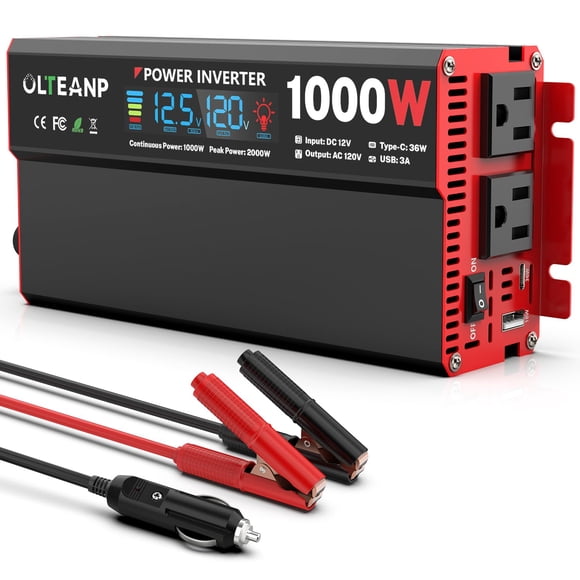 Inversor de corriente OLTEANP 1000W 12V DC a 110V/120V AC con LCD