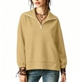 thumbnail image 2 of FDGIU 2026 Spring Fall Women's Contrast Trim Quarter Zip Lapel Collar Cropped Sweatshirt, Long Sleeve Solid Loose Pullover Top with Front Pocket for Daily Layering, 2 of 8