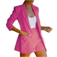thumbnail image 2 of Meichang Suit Set for Women Fall Casual Long Sleeves Blazer Single Button Outfits Loose Fit Shorts Business Solid Color Suit Set, 2 of 8