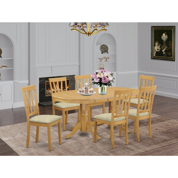 East West Furniture VAAN7-OAK-C Kitchen Table & 6 Chairs, Oak